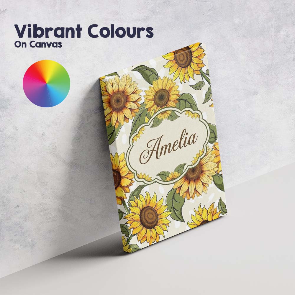 Personalised Name Bright Yellow Sunflower Custom  Unique Gift Idea Elegant Feature Canvas Wall Art Print Decor Picture Ready to Hang