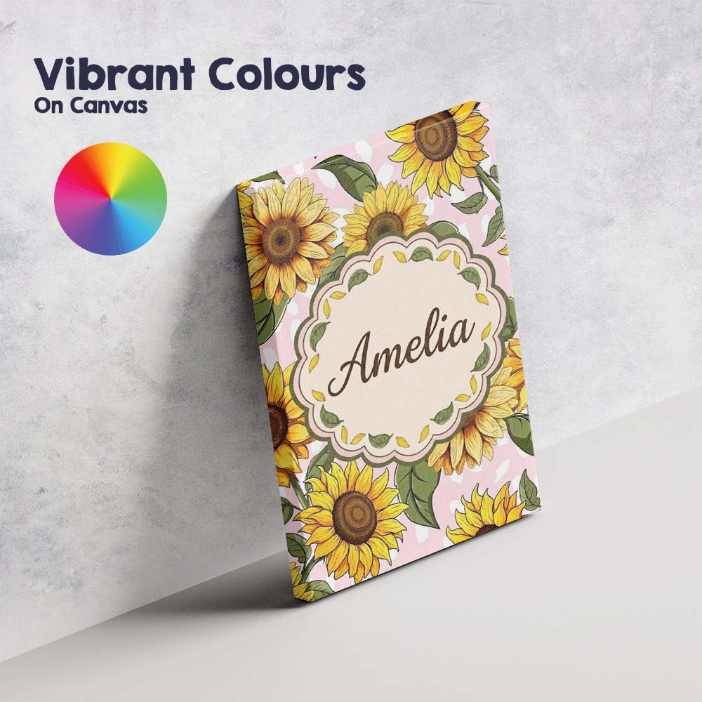 Personalised Name Bright Yellow Sunflower Custom  Unique Gift Idea Elegant Feature Canvas Wall Art Print Decor Picture Ready to Hang