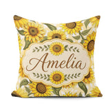 Custom Name Bright Yellow Sunflower Floral Seamless Pattern Pink Square Filled Cushion Throw Pillow Sofa Bed Home Decor Zip Washable UK Made