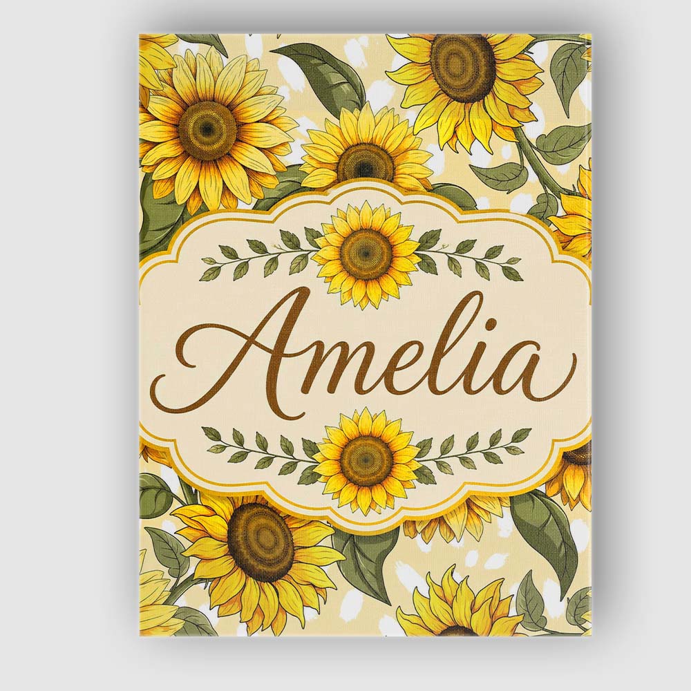 Personalised Name Bright Yellow Sunflower Custom  Unique Gift Idea Elegant Feature Canvas Wall Art Print Decor Picture Ready to Hang