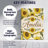 Personalised Name Bright Yellow Sunflower Custom  Unique Gift Idea Elegant Feature Canvas Wall Art Print Decor Picture Ready to Hang
