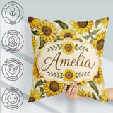 Custom Name Bright Yellow Sunflower Floral Seamless Pattern Pink Square Filled Cushion Throw Pillow Sofa Bed Home Decor Zip Washable UK Made