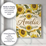 Personalised Name Bright Yellow Sunflower Custom  Unique Gift Idea Elegant Feature Canvas Wall Art Print Decor Picture Ready to Hang