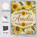 Personalised Name Bright Yellow Sunflower Custom  Unique Gift Idea Elegant Feature Canvas Wall Art Print Decor Picture Ready to Hang