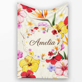Tropical Hibiscus and Bird of Paradise Floral Seamless Pattern  Personalised Custom Name Super Soft Fleece Blanket Bed Sofa Throw