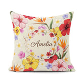 Custom Name Tropical Hibiscus and Bird Paradise Seamless Pattern Square Filled Cushion Throw Pillow Sofa Bed Home Decor Zip Washable UK Made