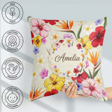 Custom Name Tropical Hibiscus and Bird Paradise Seamless Pattern Square Filled Cushion Throw Pillow Sofa Bed Home Decor Zip Washable UK Made
