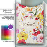 Tropical Hibiscus and Bird of Paradise Floral Seamless Pattern  Personalised Custom Name Super Soft Fleece Blanket Bed Sofa Throw