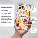 Tropical Hibiscus and Bird of Paradise Floral Custom Name Protective Phone Case Mobile Cover Durable Everyday Smartphone Shock Resistant