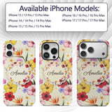 Tropical Hibiscus and Bird of Paradise Floral Custom Name Protective Phone Case Mobile Cover Durable Everyday Smartphone Shock Resistant