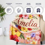 Tropical Hibiscus Bird of Paradise Floral Seamless Pattern Warm  Personalised Custom Name Super Soft Fleece Blanket Bed Sofa Throw