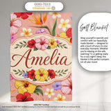 Tropical Hibiscus Bird of Paradise Floral Seamless Pattern Warm  Personalised Custom Name Super Soft Fleece Blanket Bed Sofa Throw