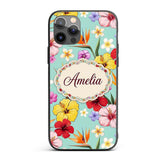 Tropical Hibiscus Bird of Paradise Printed Design Custom Name Protective Phone Case Mobile Cover Durable Everyday Smartphone Shock Resistant