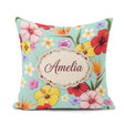 Custom Name Tropical Hibiscus Bird Paradise Floral Seamless Teal Square Filled Cushion Throw Pillow Sofa Bed Home Decor Zip Washable UK Made