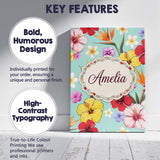 Personalised Name Tropical Hibiscus Bird of Custom  Bespoke Interior Contemporary Canvas Wall Art Print Decor Picture Ready to Hang
