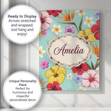 Personalised Name Tropical Hibiscus Bird of Custom  Bespoke Interior Contemporary Canvas Wall Art Print Decor Picture Ready to Hang