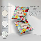Custom Name Tropical Hibiscus Bird Paradise Floral Seamless Teal Square Filled Cushion Throw Pillow Sofa Bed Home Decor Zip Washable UK Made
