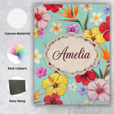 Personalised Name Tropical Hibiscus Bird of Custom  Bespoke Interior Contemporary Canvas Wall Art Print Decor Picture Ready to Hang