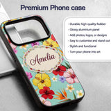 Tropical Hibiscus Bird of Paradise Printed Design Custom Name Protective Phone Case Mobile Cover Durable Everyday Smartphone Shock Resistant