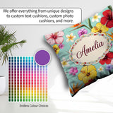 Custom Name Tropical Hibiscus Bird Paradise Floral Seamless Teal Square Filled Cushion Throw Pillow Sofa Bed Home Decor Zip Washable UK Made