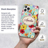 Tropical Hibiscus Bird of Paradise Printed Design Custom Name Protective Phone Case Mobile Cover Durable Everyday Smartphone Shock Resistant