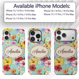 Tropical Hibiscus Bird of Paradise Printed Design Custom Name Protective Phone Case Mobile Cover Durable Everyday Smartphone Shock Resistant