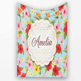 Tropical Hibiscus Bird of Paradise Floral Seamless Pattern Soft  Personalised Custom Name Super Soft Fleece Blanket Bed Sofa Throw