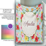 Tropical Hibiscus Bird of Paradise Floral Seamless Pattern Soft  Personalised Custom Name Super Soft Fleece Blanket Bed Sofa Throw