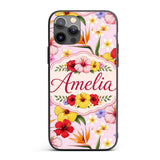 Tropical Hibiscus Bird of Paradise Printed Design Custom Name Protective Phone Case Mobile Cover Durable Everyday Smartphone Shock Resistant