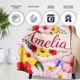 Tropical Hibiscus Bird of Paradise Floral Seamless Pattern Blush  Personalised Custom Name Super Soft Fleece Blanket Bed Sofa Throw