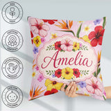 Custom Name Tropical Hibiscus Bird Paradise Floral Pattern Blush Square Filled Cushion Throw Pillow Sofa Bed Home Decor Zip Washable UK Made