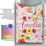 Tropical Hibiscus Bird of Paradise Floral Seamless Pattern Blush  Personalised Custom Name Super Soft Fleece Blanket Bed Sofa Throw