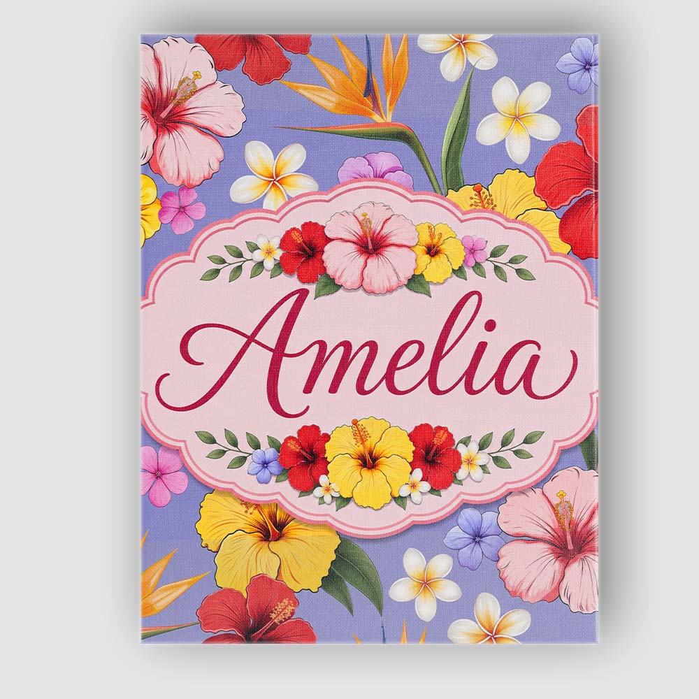 Personalised Name Tropical Hibiscus Bird of Custom  Bespoke Interior Contemporary Canvas Wall Art Print Decor Picture Ready to Hang