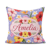 Custom Name Tropical Hibiscus Bird of Paradise Seamless Lavender Square Filled Cushion Throw Pillow Sofa Bed Home Decor Zip Washable UK Made
