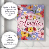 Personalised Name Tropical Hibiscus Bird of Custom  Bespoke Interior Contemporary Canvas Wall Art Print Decor Picture Ready to Hang