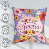 Custom Name Tropical Hibiscus Bird of Paradise Seamless Lavender Square Filled Cushion Throw Pillow Sofa Bed Home Decor Zip Washable UK Made