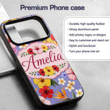 Tropical Hibiscus Bird of Paradise Printed Design Custom Name Protective Phone Case Mobile Cover Durable Everyday Smartphone Shock Resistant