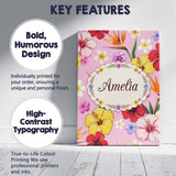 Personalised Name Tropical Hibiscus Bird of Custom  Bespoke Interior Contemporary Canvas Wall Art Print Decor Picture Ready to Hang
