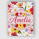 Personalised Name Tropical Hibiscus Bird of Custom  Bespoke Interior Contemporary Canvas Wall Art Print Decor Picture Ready to Hang