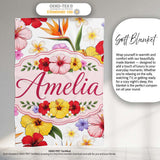Tropical Hibiscus Bird of Paradise Floral Seamless Pattern Clean  Personalised Custom Name Super Soft Fleece Blanket Bed Sofa Throw