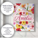Personalised Name Tropical Hibiscus Bird of Custom  Bespoke Interior Contemporary Canvas Wall Art Print Decor Picture Ready to Hang