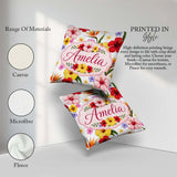 Custom Name Tropical Hibiscus Bird Paradise Floral Pattern Clean Square Filled Cushion Throw Pillow Sofa Bed Home Decor Zip Washable UK Made