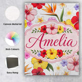 Personalised Name Tropical Hibiscus Bird of Custom  Bespoke Interior Contemporary Canvas Wall Art Print Decor Picture Ready to Hang