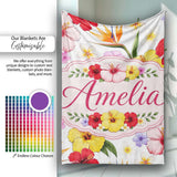Tropical Hibiscus Bird of Paradise Floral Seamless Pattern Clean  Personalised Custom Name Super Soft Fleece Blanket Bed Sofa Throw