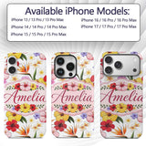 Tropical Hibiscus Bird of Paradise Printed Design Custom Name Protective Phone Case Mobile Cover Durable Everyday Smartphone Shock Resistant