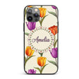 Elegant Tulip Floral Seamless Printed Design Custom Name Protective Phone Case Mobile Cover Durable Everyday Smartphone Shock Resistant