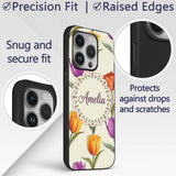 Elegant Tulip Floral Seamless Printed Design Custom Name Protective Phone Case Mobile Cover Durable Everyday Smartphone Shock Resistant
