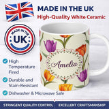Personalized Custom Name Elegant Tulip Floral Seamless Pattern Soft Neutral Background Name 11oz Ceramic Coffee Tea Mug White Large Handle