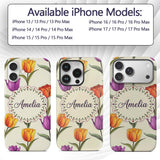 Elegant Tulip Floral Seamless Printed Design Custom Name Protective Phone Case Mobile Cover Durable Everyday Smartphone Shock Resistant