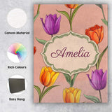 Personalised Name Elegant Tulip Floral Custom  Unique Gift Idea Modern Room Accent Canvas Wall Art Print Decor Picture Ready to Hang
